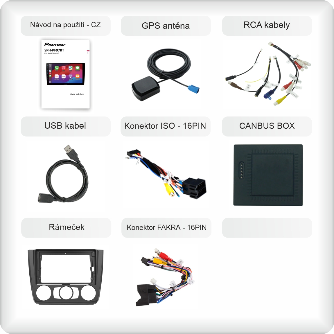 CZ PŘÍSLUŠENSTVÍ pro autorádio Pioneer SPH-PF97BT pro BMW E81 E82 E87 E88 manual s carplay a androidauto - evtech.cz